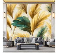 3D Wall Mural Metallic Gold Tropical Palms Photo Wallpaper, Emerald Green Leaves Non-Woven Wall Mural, Decoration Poster Picture Design Modern Mural 300 x 280 cm for Kids Kindergarten