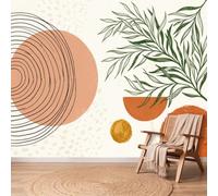 3D Wall Mural Minimalist Boho Print Orange Circles Twigs Arches Photo Wallpaper, Non-Woven Mural Decoration Poster Picture Design Modern 350 x 256 cm Wallpaper for Living Room Kids Bedroom Decoration