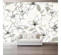 3D Wall Mural Modern Art Style Line Flowers Leaf Shadows Print Photo Wallpaper, Luxury Non-Woven Wall Mural Decoration Poster Picture Design Modern Black Beige 300 X 210 Cm Wallpaper Living Room