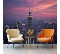 3D Wall Mural Modern Urban Landscape New York Buildings Non-Woven Wall Mural Decoration for Living Room Kids Bedroom 300 x 210 cm Photo Poster Wallpaper Pink Purple Background Theme Wallpaper