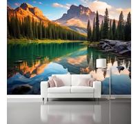 3D Wall Mural Nature Lakes Forests Mountain Ranges Non Woven Photo Wallpaper, Colorful Wall Mural, for Bedroom Living Room Decoration 400 x 280 cm (W x H), Covering up Stains and Blemishes