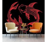 3D Wall Mural Oriental Elements Print Photo Wallpaper, Luxury Non-Woven Wall Mural Decoration Poster Picture Design Modern Red Koi Lines 250 X 175 Cm Wallpaper Living Room
