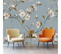 3D Wall Mural Oriental Traditional Flowers Plants and Orchids Non-Woven Wall Mural Decoration for Living Room Kids Bedroom 200 x 140 cm Photo Poster Wallpaper Gray Blue Background Theme Wallpaper