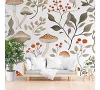 3D Wall Mural Painted Plant Mushrooms Photo Wallpaper, Non-Woven Wall Mural Decoration Poster Picture Design Modern Jungle Mushroom Leaves 200x140cm(W x H) Murals for Living Room Bedroom