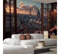 3D Wall Mural Paris Skyline View from The Window Wall Poster, TV Background Wall Sticker, Wall Art for Living Room, Bedroom, Restaurant, 200cm x 140cm
