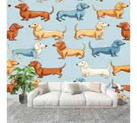 3D Wall Mural Photo Wallpaper Cute Dachshund Theme Non-Woven Wall Mural Blue Decoration Poster Picture Modern 250x175 cm Wallpaper for livingroom Kids Bedroom