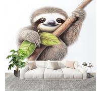 3D Wall Mural Photo Wallpaper Cute Sloth Pattern Non-Woven Wall Mural Brown Decoration Poster Picture Modern 300x210 cm Wallpaper for livingroom Kids Bedroom