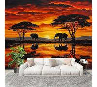 3D Wall Mural Photo Wallpaper Elephant at Dusk Non-Woven Wall Mural Orange Color Decoration Poster Picture Modern 350x256 cm Wallpaper for livingroom Kids Bedroom