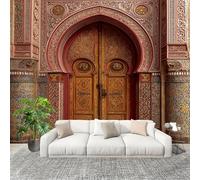 3D Wall Mural Photo Wallpaper European Style Embossed Pattern Door Non-Woven Wall Mural Brown Decoration Poster Picture Modern 400x280 cm Wallpaper for livingroom Kids Bedroom