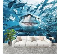 3D Wall Mural Photo Wallpaper Fish School Pattern On The Seabed Non-Woven Wall Mural Blue Decoration Poster Picture Modern 250x175 cm Wallpaper for livingroom Kids Bedroom