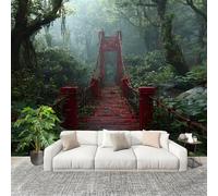 3D Wall Mural Photo Wallpaper Gloomy Red Bridge Jungle Non-Woven Wall Mural Green Decoration Poster Picture Modern 350x256 cm Wallpaper for livingroom Kids Bedroom