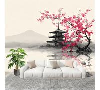 3D Wall Mural Photo Wallpaper Japanese Style Cherry Blossoms Non-Woven Wall Mural Beige Decoration Poster Picture Modern 400x280 cm Wallpaper for livingroom Kids Bedroom