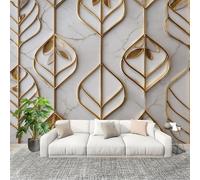 3D Wall Mural Photo Wallpaper Luxurious Geometric Marble Non-Woven Wall Mural Golden Lines Decoration Poster Picture Modern 300x210 cm Wallpaper for livingroom Kids Bedroom
