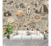 3D Wall Mural Photo Wallpaper Space Rockets Alien Elements Non-Woven Wall Mural Childlike Fun Decoration Poster Picture Modern 400x280 cm Wallpaper for livingroom Kids Bedroom