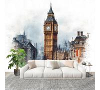 3D Wall Mural Photo Wallpaper Watercolor Big Ben Pattern Non-Woven Wall Mural Architecture Decoration Poster Picture Modern 200x140 cm Wallpaper for livingroom Kids Bedroom
