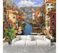 3D Wall Mural Photo Wallpaper Watercolor Mediterranean Town Non-Woven Wall Mural Exotic Decoration Poster Picture Modern 200x140 cm Wallpaper for livingroom Kids Bedroom