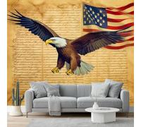 3D Wall Mural Retro American Print Photo Wallpaper, Luxury Non-Woven Wall Mural Decoration Poster Picture Design Modern Brown Eagle Manuscript Pattern 200 X 140 Cm Wallpaper Living Room