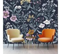 3D Wall Mural Retro Exquisite Wildflowers and Flowers Non-Woven Wall Mural Decoration for Living Room Kids Bedroom 200 x 140 cm Photo Poster Wallpaper Dark Blue Background Theme Wallpaper
