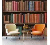 3D Wall Mural Retro Nostalgia Wood Bookshelf Non-Woven Wall Mural Decoration for Living Room Kids Bedroom 200 x 140 cm Photo Poster Wallpaper Easy to Install Tan Background Theme Wallpaper