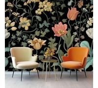 3D Wall Mural Retro Rural Countryside Tulip Flowers Non-Woven Wall Mural Decoration for Living Room Kids Bedroom 350 x 256 cm Photo Poster Wallpaper Easy to Install Black Background Theme Wallpaper