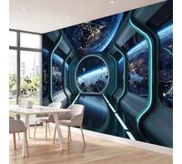 3D Wall Mural Sci-Fi Modern Print Outer Space Spaceship Mountains Photo Wallpaper, Non-Woven Mural Decoration Poster Picture 200 x 140 cm Wallpaper for Living Room Kids Bedroom