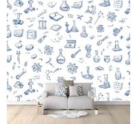 3D Wall Mural Science Experiment Doodle Creativity Graphics 350 x 256 cm Luxury Non-Woven Wall Covering - Decoration Photo Wallpaper Picture, Ideal for Living Room Kids Bedroom Home Decor White
