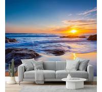 3D Wall Mural Seaside Style Print Photo Wallpaper, Luxury Non-Woven Wall Mural Decoration Poster Picture Design Modern Golden Beach Sunset 250 X 175 Cm Wallpaper Living Room