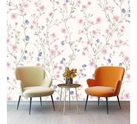 3D Wall Mural Simple Elegant Floral Vines Non-Woven Wall Mural Decoration for Living Room Kids Bedroom 400 x 280 cm Photo Poster Wallpaper Easy to Install Blue Pink Background Theme Wallpaper