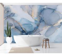 3D Wall Mural Simple Watercolor Marble 400X280Cm Photo Wallpaper, Light Blue Diffusion-Colored Marble Non-Woven Mural Wallpaper For Living Room Bedroom Kids Room Tv Sofa Background Wall Decor