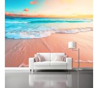 3D Wall Mural Special Writing Sunrise Waves Beach Print Photo Wallpaper, Colorful Luxury Non-Woven Wall Mural Decoration Poster Picture Design 350 x 256 cm (W x H), Mural for Living Room Kids Bedroom