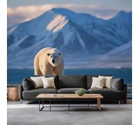 3D Wall Mural Surrealism Animals Polar Bears Print Photo Wallpaper, Non-Woven Blue - Poster Mural Wallpaper for Living Room Kitchen Bedroom, 138 x 101 inch (W x H)