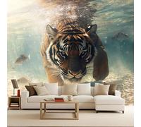 3D Wall Mural Tiger Non-Woven 300x210cm Wallpaper Ocean Fish Tiger Large Photo Wallpaper Wildlife Poster Picture Design for Living Room Bedroom Decor