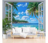 3D Wall Mural Tropical Banana Trees Photo Wallpaper, Non-Woven Wall Mural Decoration Poster Picture Design Modern Beach Island Scenery 500x280cm(W x H) Murals for Living Room Bedroom
