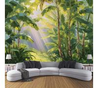 3D Wall Mural Tropical Jungle Oil Painting 250x175cm Photo Wallpaper Sunlight Falls Banana Trees Poster Picture Modern Wall Mural Decoration for Living Room Bedroom Dorm Office Décor, Emerald Green