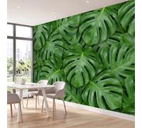 3D Wall Mural Tropical Jungle Print Botanical Monstera Foliage Leaves Photo Wallpaper, Non-Woven Mural Decoration Poster Picture 300 x 210 cm Wallpaper for Living Room Kids Bedroom