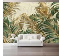 3D Wall Mural Tropical Palm Leaves Texture Print Photo Wallpaper, Luxury Non-Woven Wall Mural Decoration Poster Picture Design Modern Green Gold 350 X 256 Cm Wallpaper Living Room Bedroom Office
