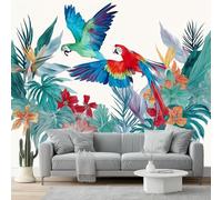 3D Wall Mural Tropical Wind Print Photo Wallpaper, Luxury Non-Woven Wall Mural Decoration Poster Picture Design Modern Green Birds Tropical Flowers 300 X 210 Cm Wallpaper Living Room