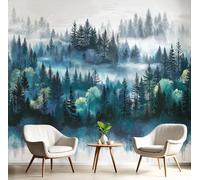 3D Wall Mural Turquoise Watercolor Forest Photo Wallpaper, Botanical Illustrations Silk Wall Mural Decoration Poster Picture Design Modern 350 x 256 cm (W x H) Murals for Living Room Kids Bedroom