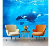 3D Wall Mural Underwater Creatures Print Photo Wallpaper, Luxury Non-Woven Wall Mural Decoration Poster Picture Design Modern Blue Killer Whale Blue Water 400 X 280 Cm Wallpaper Living Room