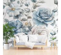 3D Wall Mural Vintage Roses and Floral Photo Wallpaper, Non-Woven Wall Mural Decoration Poster Picture Design Modern Blue Floral 365x254cm(W x H) Murals for Living Room Bedroom