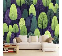 3D Wall Mural Wallpaper Nordic Green Tree 274x203cm,Hand-Painted Big Tree Wall Mural Silk Wall Decor Art for Bedroom