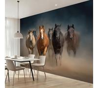 3D Wall Mural Wallpaper, Premium Non-Woven Wall Art Poster, Photo Wall Decoration for Living Room Bedroom, Multicolor Wild Galloping Horses Wall Covering, 300 x 210(WxH)