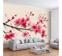 3D Wall Mural Watercolor Japanese Cherry Blossom Photo Wallpaper, Non-Woven Wall Mural, Decoration Poster Picture Design Modern Mural 400 x 280 cm for Kids Kindergarten