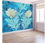 3D Wall Mural William Morris Style Plants, Blue Print Photo Wallpaper, Premium Non-Woven Wall Mural Decoration Poster Design, 250 x 175 cm Wallpaper for Living Room Bedroom