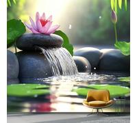 3D Wall Mural Zen Water Lily Print Photo Wallpaper, Luxury Non-Woven Wall Mural Decoration Poster Picture Design Modern Water Lily On The Stone 400 X 280 Cm Wallpaper Living Room Bedroom Office