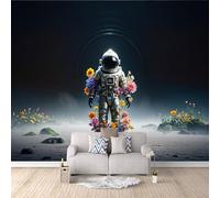 3D Wall murals Astronaut Flowers, 3D Gothic Wallpaper Space Galaxy 300x210cm DIY Creative Background Restyling Accent Headboard Mural Quick Installation Bedroom Living Room Cover