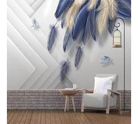 3D Wall Murals Photo Wallpaper 157.5(W)X110.2(H) inch White Geometric Blue Feather Wall Decoration for Living Room Bedroom Hallway Window TV Background