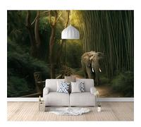 3D Wall Murals Self-Adhesive Wallpaper Bamboo Forest Forest Wildlife Elephants 100x70cm Space Decor Paintings Paper Suitable for Tv Background Living Room and Bedroom Art