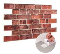 3D Wall Panels Self Adhesive - 10 Sheets Covering 49.60 sqft (4.6 sqm) Modern PVC Plastic Cladding Panel Size - 37.79 x 18.89 in (96 cm x 48 cm) - Decorative Faux Deep Red Brick Pattern