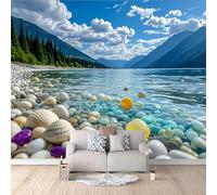 3D Wall Paper for Living Room Beach Rock, 3D Wall Murals Landscape Beach Tv Background Wall Hide Uneven Walls Realistic 3D Look Safe for Kids Room 250X175Cm
